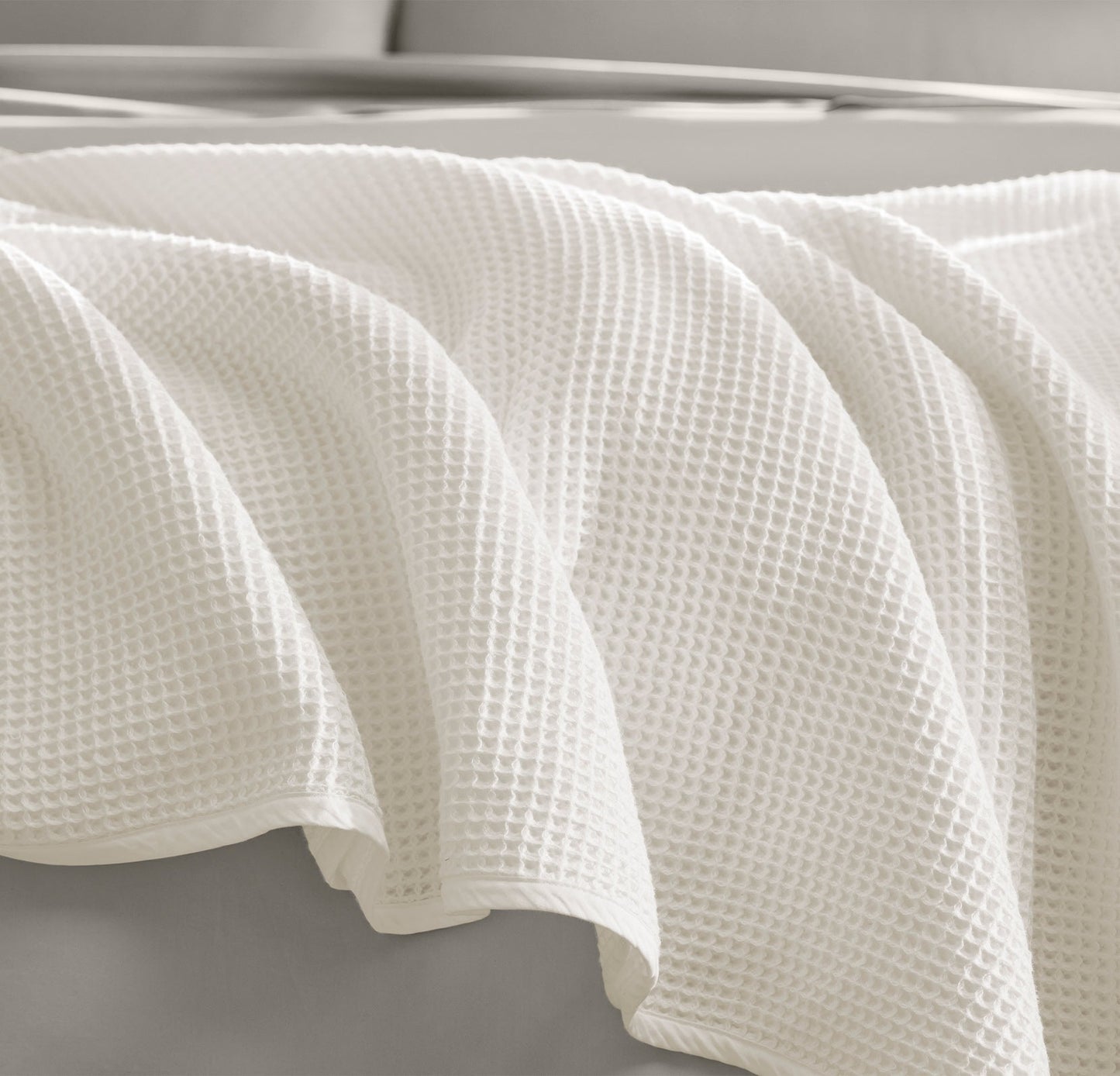 Close up detail of Waffle Bed Blanket in White