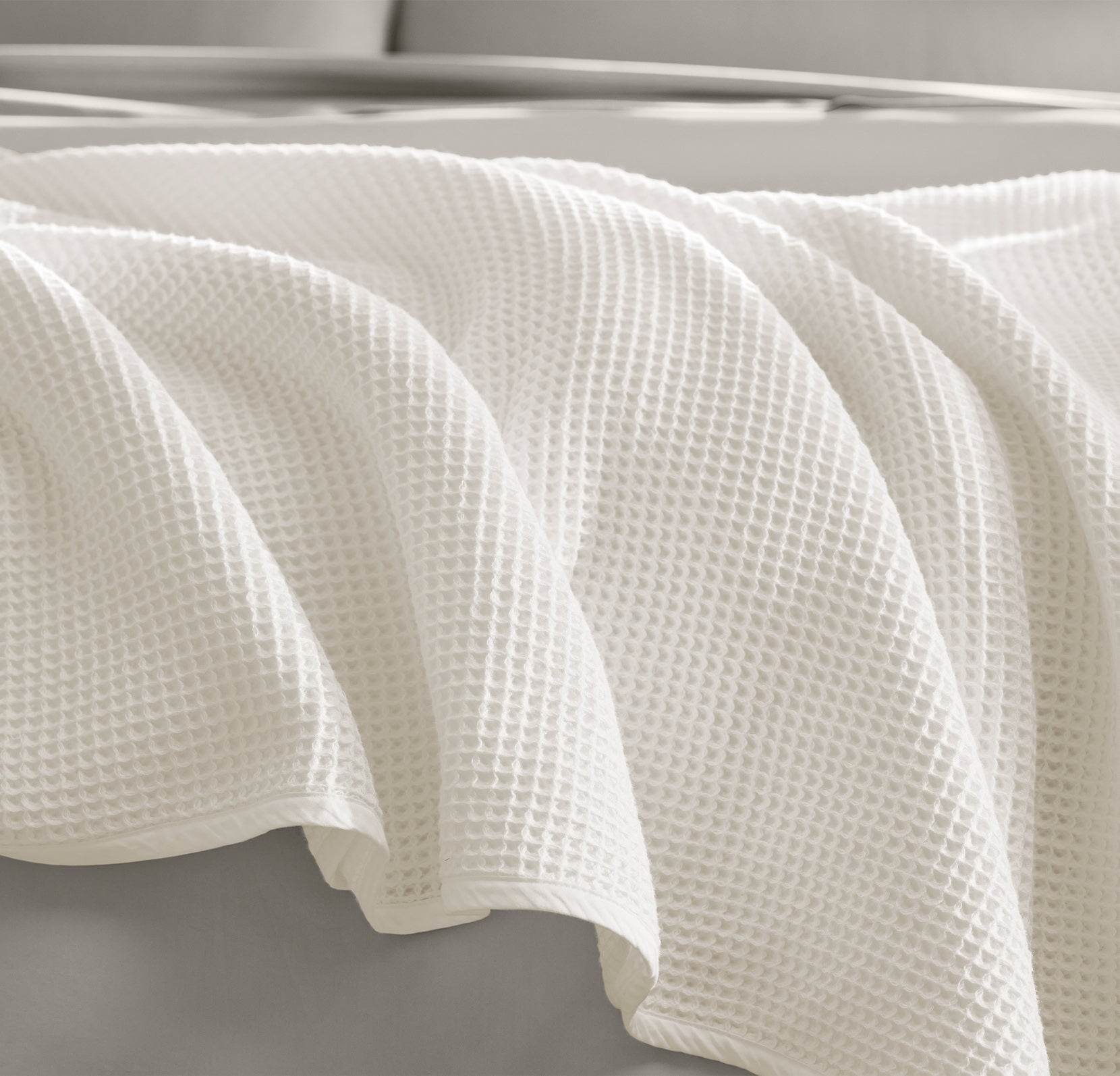 Close up detail of Waffle Bed Blanket in White